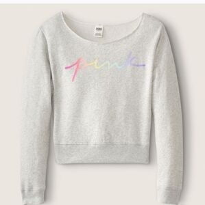 New Pink Victoria's Secret Cropped Fleece Off the Shoulder Sweatshirt gray XL